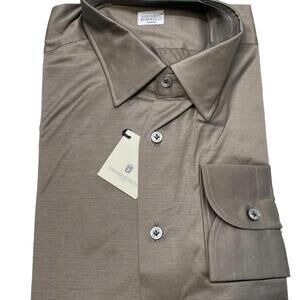 NEW EDOARDO BORRELLI men's long sleeve button-up shirt in brown